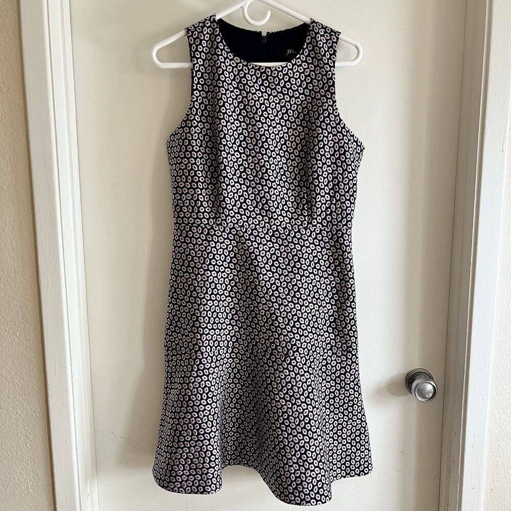 J.CREW Navy pink Jacquard Lined A-Line Dress in Piper Foulard Sz 6